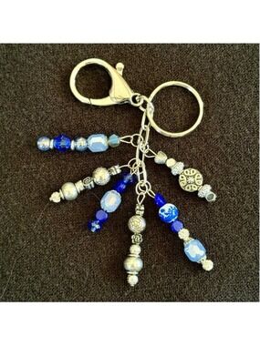NEW Sky Blue Beaded Crystal Bag Charm Keychain Handmade One of a Kind (#27)
